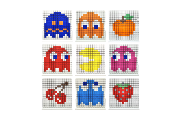 pac man 8mm pixel puzzle collezione by stan generativo 3d modello creatore arte makerworld pacman uomo fantasmi inchiostro lampeggiante mignolo clyde spaventoso ciliegia fragola arancia 3d print model - Mito3D