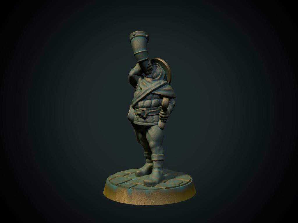 corno soffiatore 28mm supporto fdm amichevole by brite minis giocattoli giochi personaggi dnd tavolo medievale warhammer musicista thingiverse soldato hornblower 3D print model - Mito3D