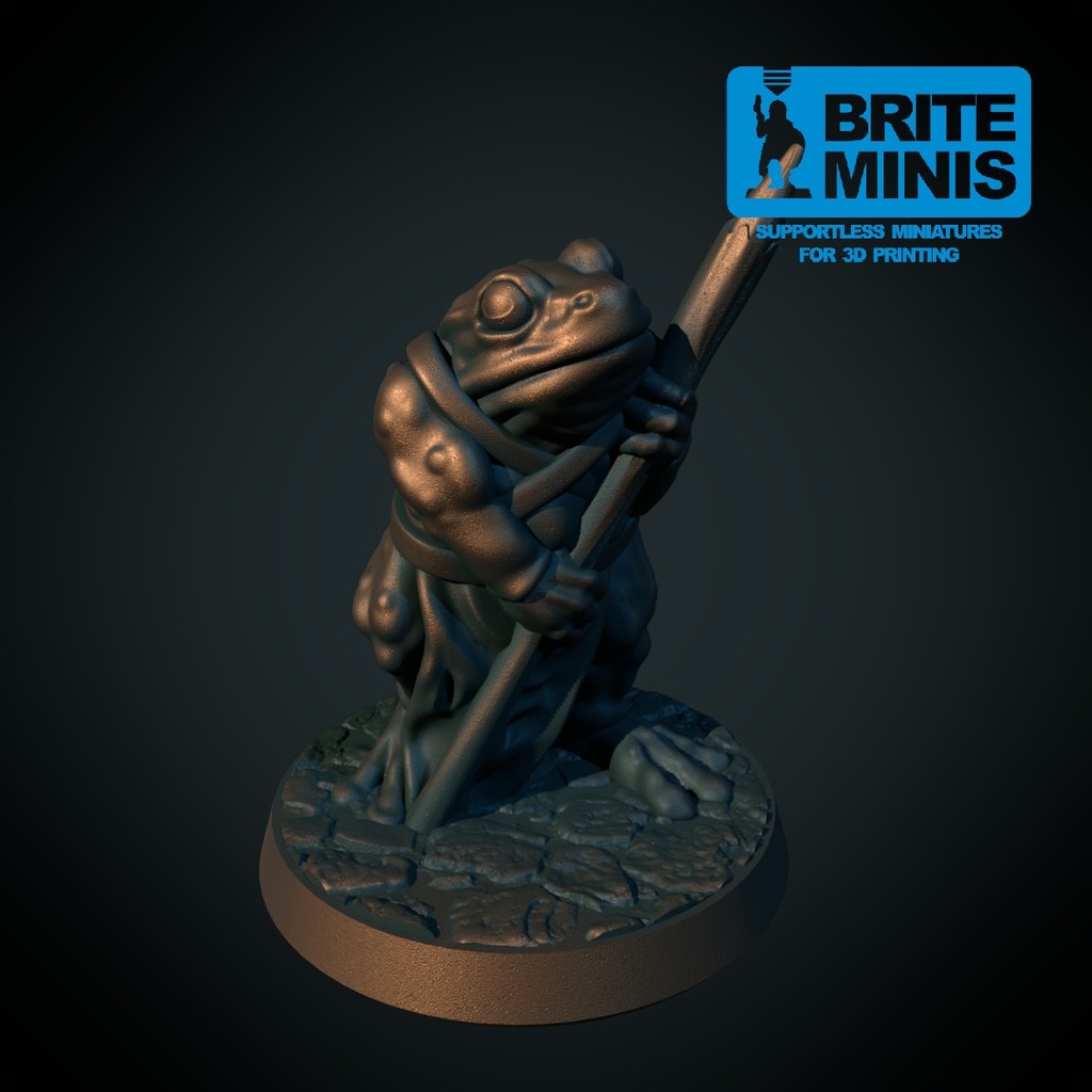 sapo lanceiro 28mm suporte fdm friendly by brite minis brinquedos jogos personagens rã masmorras dragões thingiverse valentão 3D print model - Mito3D