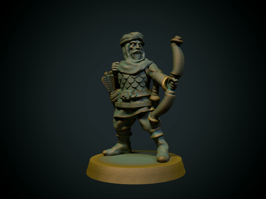 sarraceno arqueiro 28mm suporte fdm amigáveis by brite minis brinquedos jogos personagens dnd miniatura martelo guerra thingiverse árabe médio oriente turbante 3d print model - Mito3D