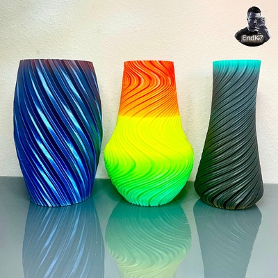 unique spiral vase set version two - 3 designs by endk7designs household decor decoration desk easyprint flowervase homedecor homedecoration modern office plant spiralvase twistedvase vases vasemode 3d print model - Mito3D