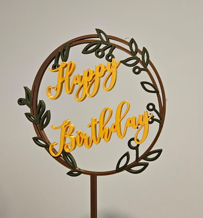 bolo chapéu coco feliz aniversário estilo flor by 3dmakeryde casa decoração arte floral ouro 3d print model - Mito3D