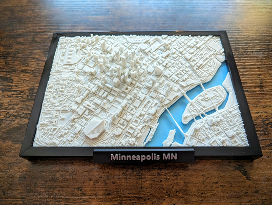 minneapolis minnesota 3d minyatür by jarvijar minyatürler mimari mn amerika birleşik devletleri kent şehirscaoe arazi topo topografya manzara coğrafya harita ikiz şehirler 3d print model - Mito3D