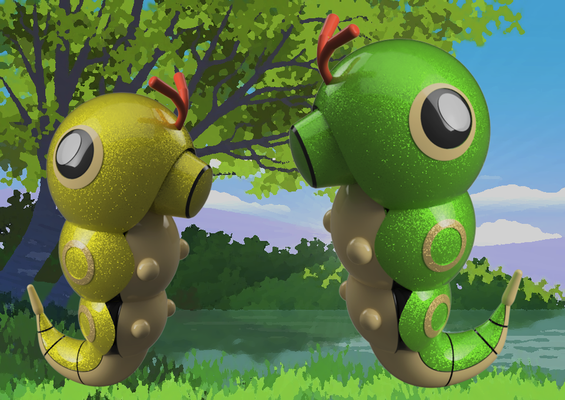 pokemon caterpie raupy by chipotle arte esculturas lun mons bolsillo animal oro descanso oruga amarillo verde insecto loco captura hoja nivel colmillo salvaje silvestre kaefer red coco gelb klein micro 3d print model - Mito3D