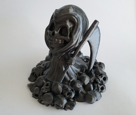 chibigrim on skulls remixed by qwiktune art sculptures grimreaper grim skull death sickle scythe 3d print model - Mito3D