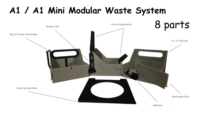 a1 mini rifiuto gestione sistema modulare cacca bidone secchio by cls sbuffo 3d stampante accessori raschietto deflettore accessori 3d print model - Mito3D