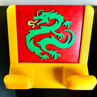 phone stand swappable dragon plates by dwdesigns tools organizers in chinese year of wood green cell mobile 3d print model - Mito3D