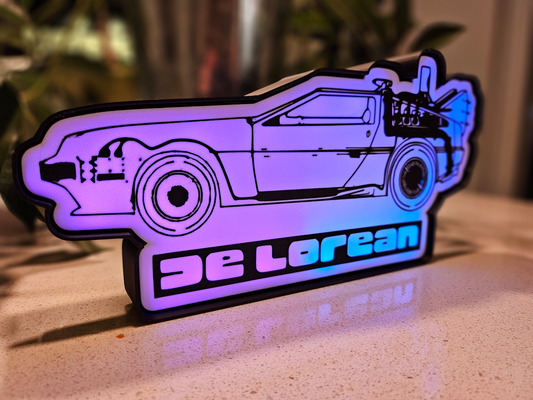 delorean bttf lightbox btf led by tommy gun art signs & logos back to future 3d print model - Mito3D