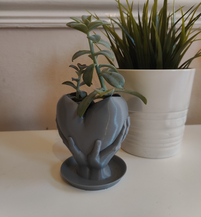 san valentin plantador manos corazón planta maceta drenaje by proyectofilamento casa decoración esculpir mano hogar 3d print model - Mito3D