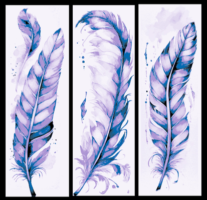 so simple intricate beauty - coloration of a feather set 3 bookmarks by mclanesmemories art 2d purple blue book mark bookmark marker hueforge 3d print model - Mito3D