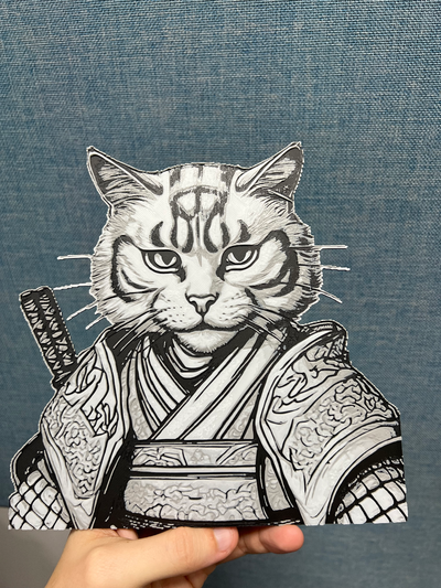 cat samurai hueforge by mrmoldybread generative 3d model & lithophane cats hueforgeart filamentpainting 3d print model - Mito3D