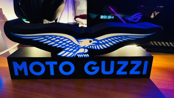 moto guzzi ligero firmar by lavavajillas arte señales logos led caja motocicleta 3d print model - Mito3D