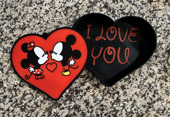 dessin animé minnie mickey valentines cadeau boîte caché l'amour message by guise ménage décor disney disneyland mouse mickey minnie 39 amour disneyaddict idées boites bonbons bol valentiens journée saint valentin carte panier sac multicolore filament texturé construire assiette visage 3d print model - Mito3D