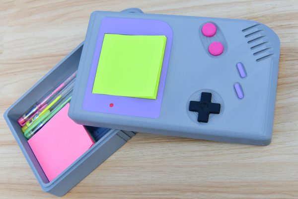 game boy post it holder organizer by vali household office memo sticky note pen pencil case box 3d print model - Mito3D