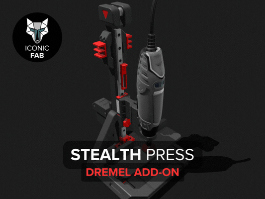 stealth press - dremel add-on by iconic fab tools machine dremelaccessories dremelattachment dremelholder dremel3000 dremelaccesories dremelworkstation stealthpress 3d print model - Mito3D