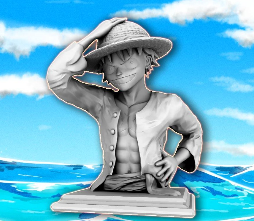 luffy buste by tarik77 art sculptures anime chapeau paille ébouriffé 3D print model - Mito3D