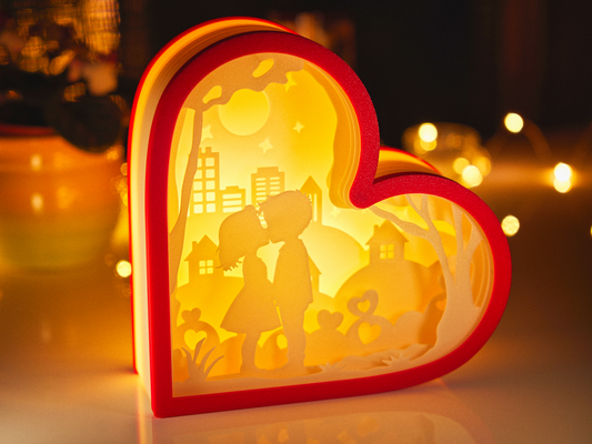 liebhaber valentinstag shadow box by techniker haushalt dekor schatten liebe licht led paar lampe herz junge mädchen kuss stadtbild romantisch 3d print model - Mito3D