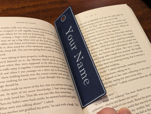 personalizado bookmark enjuagar texto delgado by mate tibes casa oficina libro marcador corredor apuestas personalizar personalizable 3d print model - Mito3D