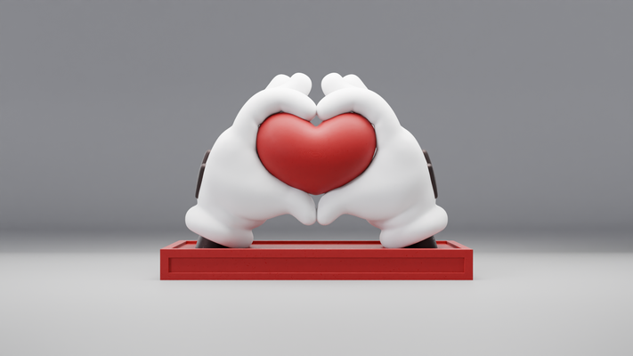 mickey mains cœur symbole by mv conception jouets jeux personnages souris dessin animé l'amour valentin rouge blanc personnage disney statue noir conte fée tv presse papiers table stylisé animal coeur minnie emoji émoticône 2024 art 3d print model - Mito3D