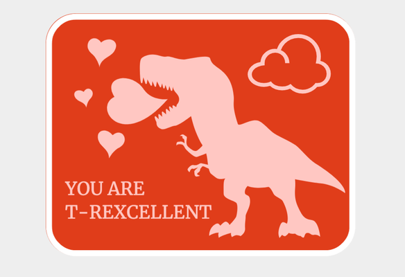 valentine cute sign wall art dinosaur t-rex by 3d prints week 2d dino tyrannosaurus funny husband wife kid son daughter valentines day gift idea sweet heart 3d print model - Mito3D