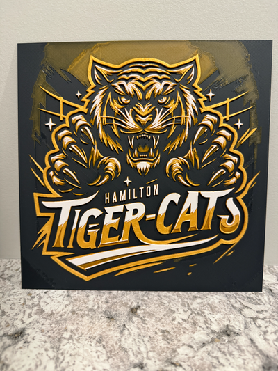 hamilton tiger cats - hueforge print 200x200 by canadian gamer generative 3d model & lithophane cfl tiger-cats football not-soccer 3d print model - Mito3D