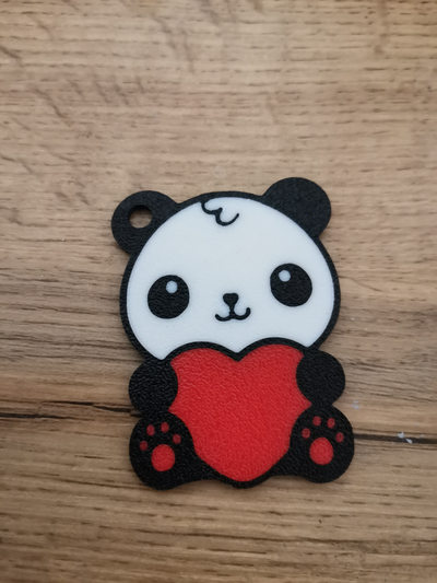 multicolor panda keychain holding a heart by bt3d printing art coin & badges valentine 3d print model - Mito3D