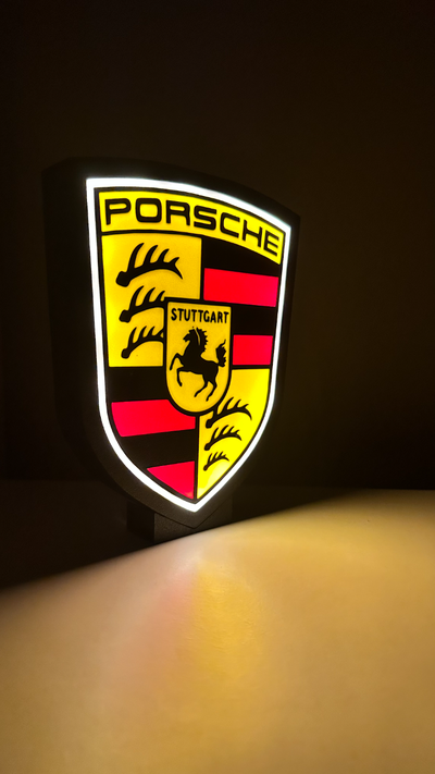 porsche logo leuchtkasten by michal 3dtisk kunst zeichen logos licht box wagen led leiste 3d print model - Mito3D