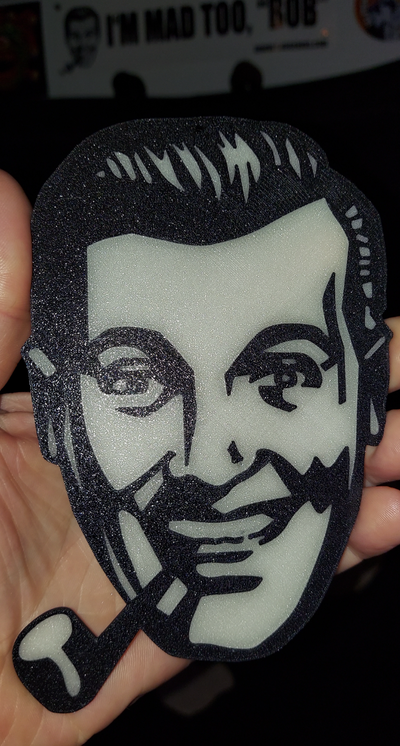 jr bob dobbs church of subgenius ufo yeti alien glow in dark plaque by obfuscated art 2d cotsg flyingspaghettimonster timelord pipe mib meninblack destiny 3d print model - Mito3D