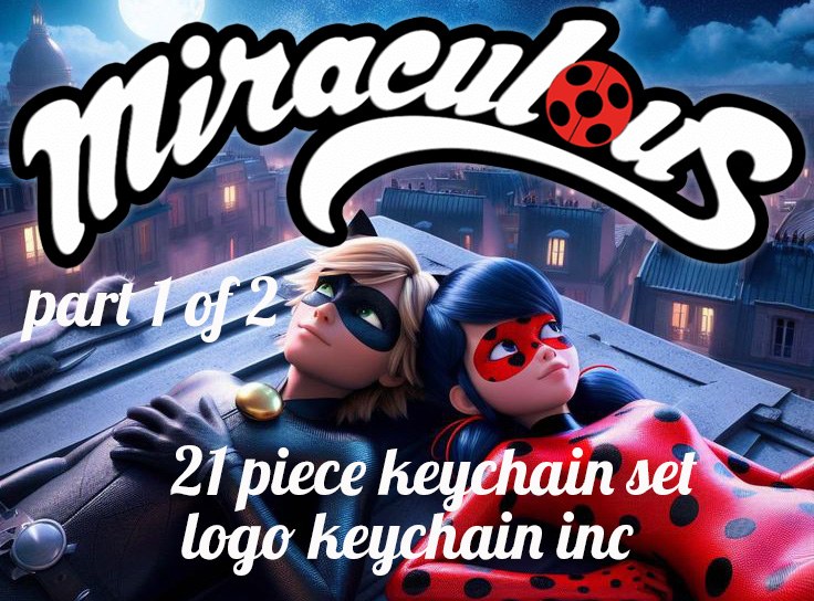 miraculous 21 piece set keychain necklace charm 1 of 2 free commercial by dominator334 fashion jewelry lady bug cat noir cartoon fun love keyring keyrings keychains key ring rings chain chains kid kids kidstoy child children charms pendant ams ready happy gift gifts boy boys girl girls 3D print model - Mito3D