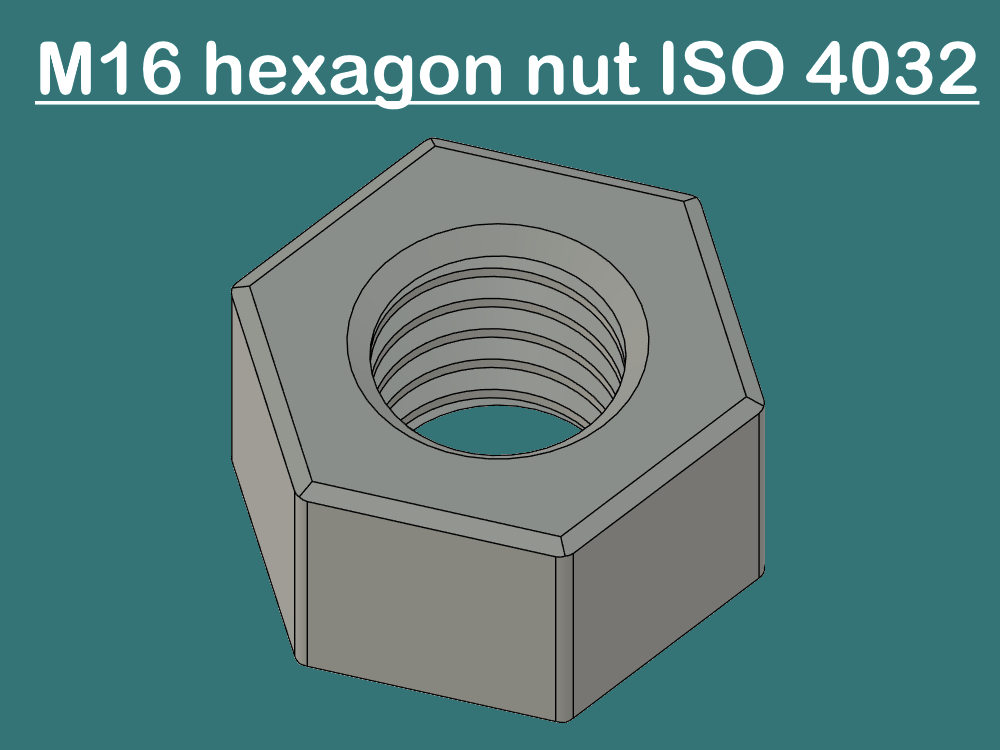 m16 noz iso 4032 impressão otimizado by chipotle passatempo faça hex hexágono parafuso velozes prender fixação murmurar schraube estrondo métrica metrisch 3D print model - Mito3D