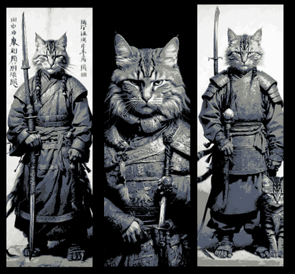 gato samurai protetores of cafeteria caixa areia coçar postar conjunto 3 favoritos by mclanesmemories arte 2d gatinho gatinha guerreiro protetor café arranhador livro marca páginas marcador forja chapéus 3d print model - Mito3D