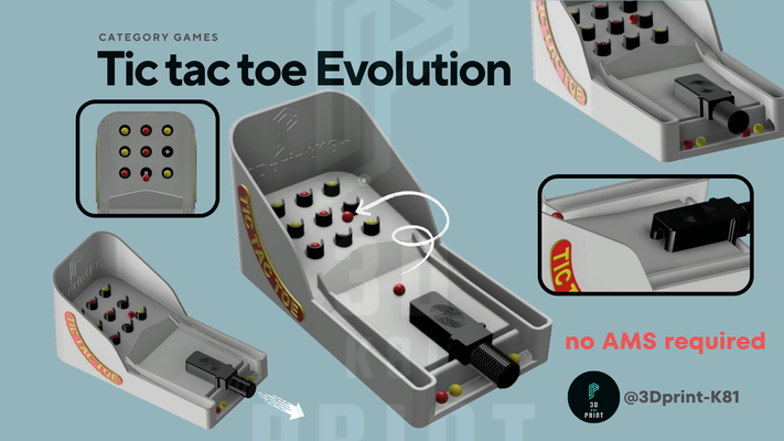 tictactoe evolution by 3dprint k81 spielzeuge spiele tafel tic tac zehe toe brettspiel brettspiele tris familie familienspiele spaß spiel puzzle herausforderung unmöglich noams zeitvertreib klassisch klassiker clever einfach unterstützung kind kinder kidgame 3d print model - Mito3D