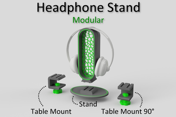 headphone stand modular by toys stuff household office headset holder hanger gaming kopfhoerer halter headsethanger headsethalter accessories table desk accessory voronoi art design 3d print model - Mito3D