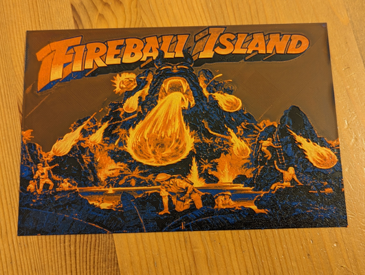 fireball island board game cover hueforge by suaimondi generative 3d model & lithophane vintage deco decoration red blue fun 80s 3d print model - Mito3D