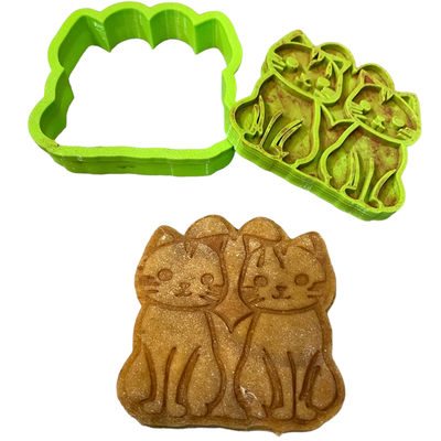 cats in love cookie cutter by dashmik tools hand valentine inprint imprint stamp cat 3d print model - Mito3D