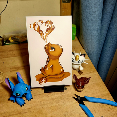 charmander amar retrato forja chapéus by simi generativo 3d modelo litofano 2d arte 2024 san valentin pokémon matiz vermelho presente 3d print model - Mito3D