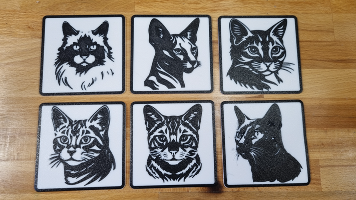 cat coasters set 1 by mrjay miniatures animals cats untersetzer onderzetter russian blue american shorthair birman pixiebob toyger oriental 3d print model - Mito3D