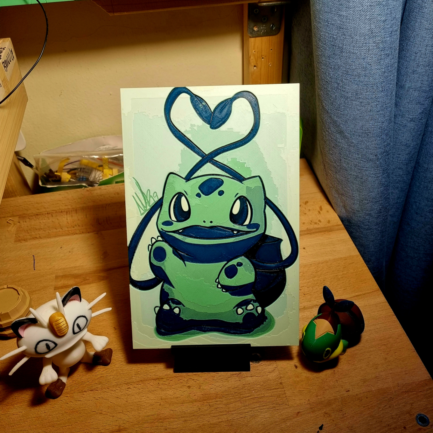 bulbasaur amore ritratto fucina cappelli by grande simi generativo 3d modello litofania tonalità pokemon san valentino valentin san carina 2d arte bambino verde 3D print model - Mito3D