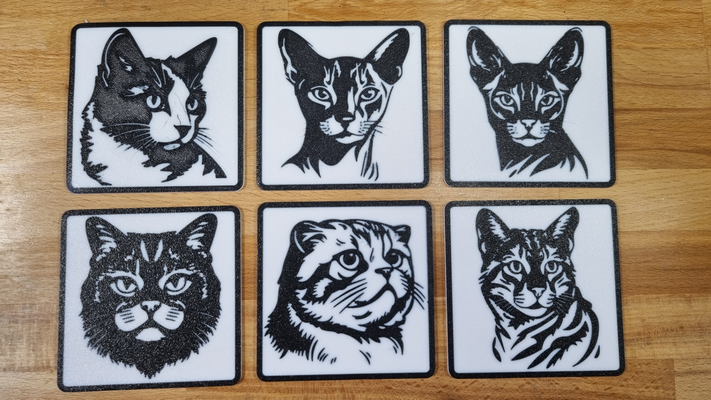 cat coasters set 2 by mrjay household decor cats coaster untersetzer onderzetter bengal british shorthair scottish fold sphynx japanese bobtail abyssinian 3d print model - Mito3D