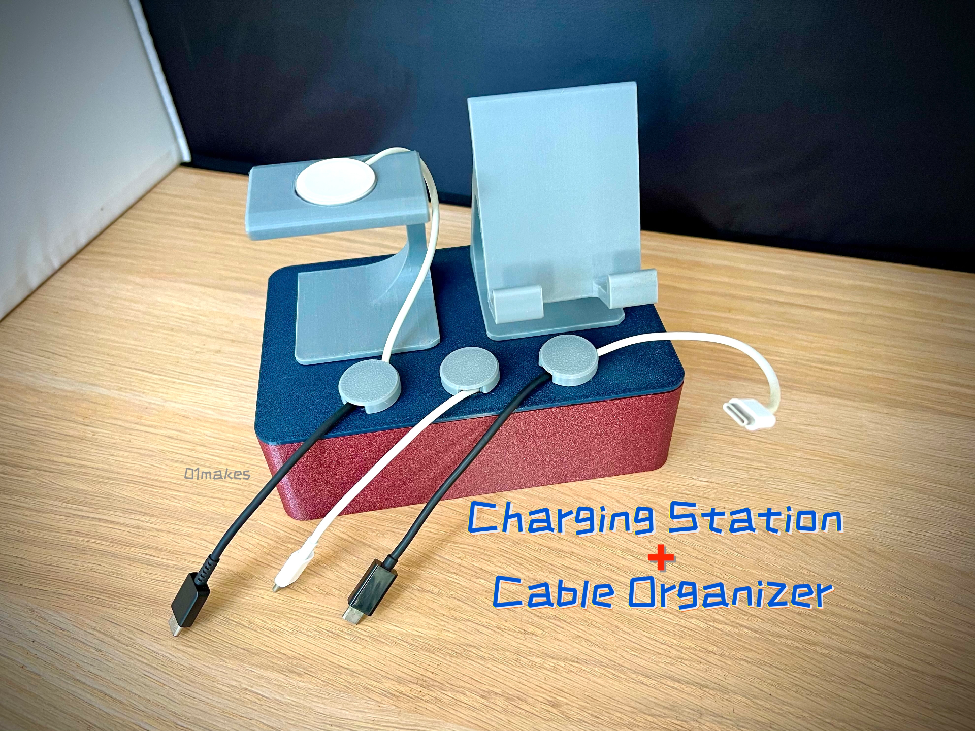 usb mise charge gare câble organisateur bureau boîte by 01makes outils organisateurs corde chargeur pomme regarder téléphone supporter gadgets gadget bureaumodulaire organiser câbles modulaire 3D print model - Mito3D