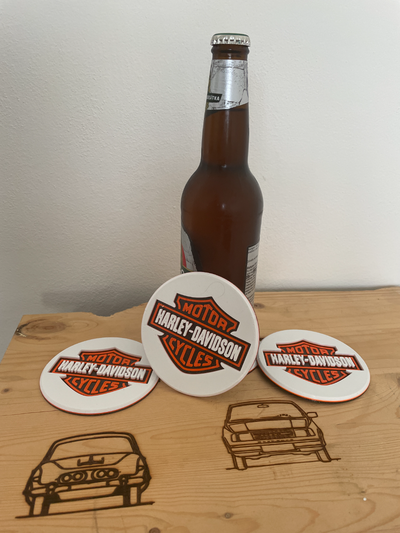 harley davidson bière coaster by 3d brocante ménage décor 2d moto hachoir 3d print model - Mito3D