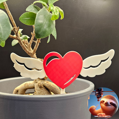 valentine flower tag - heart wings by 3dsloth97 art 2d love gift 3d print model - Mito3D