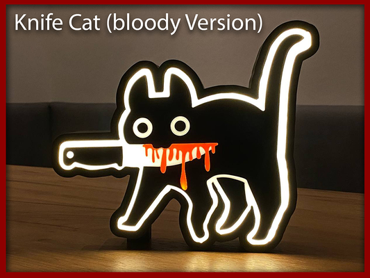 knife cat light box tabletop placement or wall mounting bloody & honest version by wing-art household decor knifecat lightbox art lightboxes boxes led lamp ledlamp ledlampe ledart board cats catshape catlovers pet pets petovers 3d print model - Mito3D