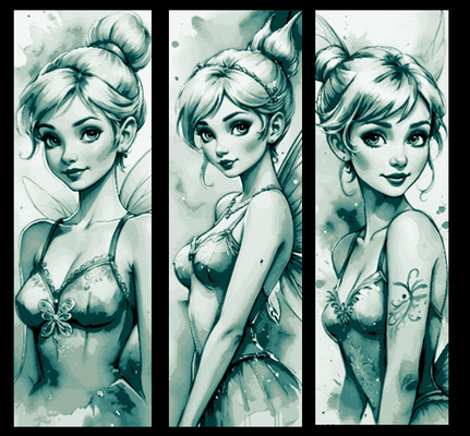 fan art set of 3 bookmarks - disney former princess tinker bell portrait by mclanesmemories 2d tinkerbell fanart book mark bookmark marker hueforge 3d print model - Mito3D