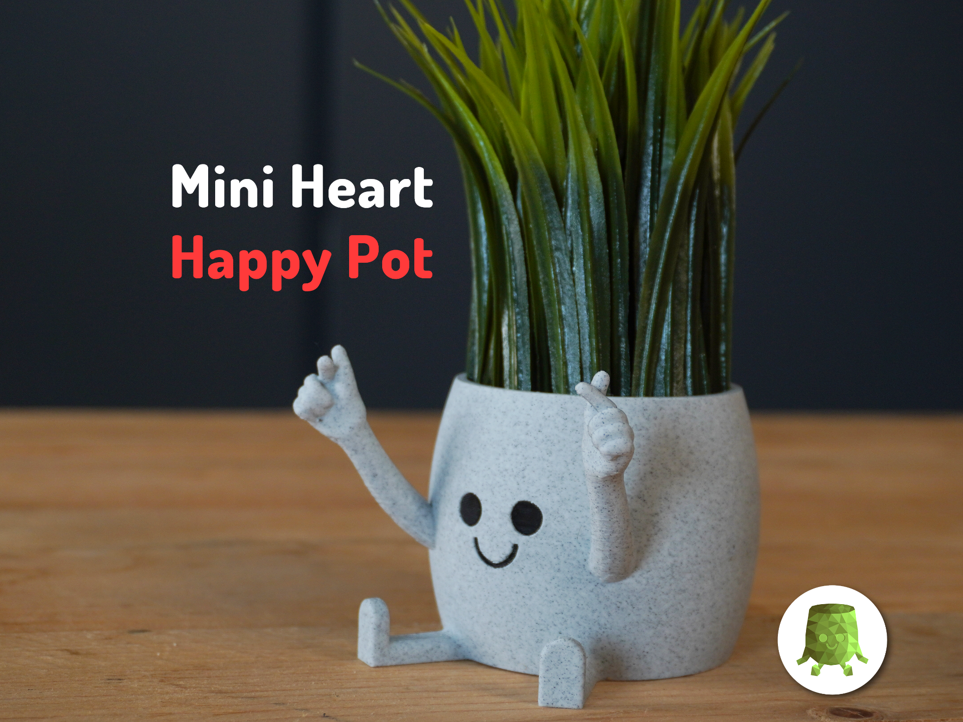 mini heart happy pot by tomodesigns household decor sitting gift plant plantpot container valentine 3D print model - Mito3D