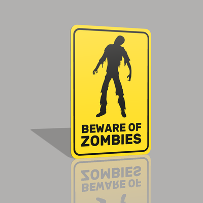 beware of zombies by zupa 3d household decor garage plate sign zombie caveman 3d print model - Mito3D