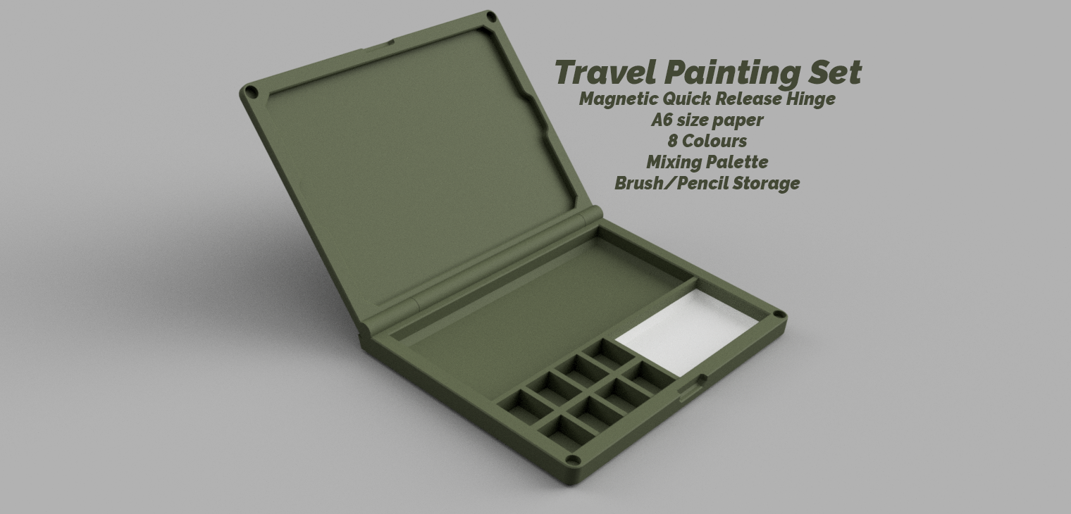 viaje pintura conjunto rápido lanzamiento magnético bisagra 8 color mezclar paleta by shanehoggatt pasatiempo bricolaje diy arte agua a6 winsor newton cepillo pintar artista 3D print model - Mito3D