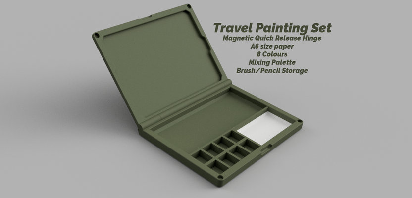 viaje pintura conjunto rápido lanzamiento magnético bisagra 8 color mezclar paleta by shanehoggatt pasatiempo bricolaje diy arte agua a6 winsor newton cepillo pintar artista 3d print model - Mito3D