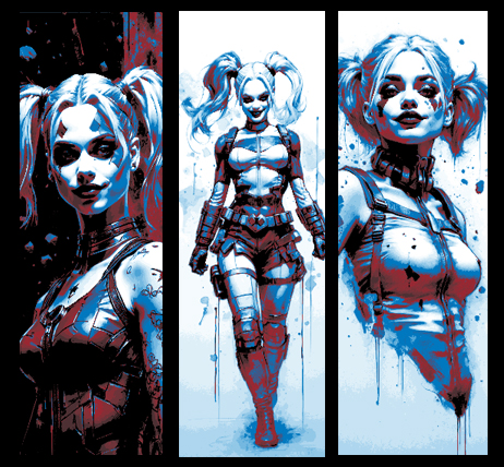 ventilador arte conjunto of 3 favoritos conceito variações on dc quadrinho personagem harley quinn by mclanesmemories 2d livro história quadrinhos conceitual admirador marca marcador páginas forja chapéus 3D print model - Mito3D