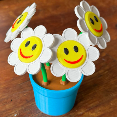 smiley flowers in pot redux - ams & single color profile remixed by faran3d household decor 3d print model - Mito3D